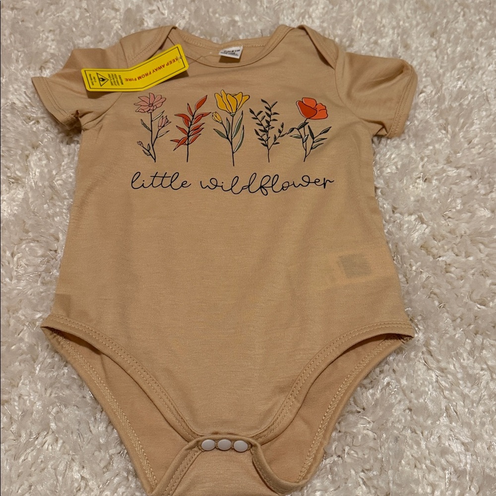 Tan Baby Onesie with Floral Design